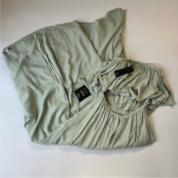NWT Lulus Made for Vacation Sage Green Silver Strapless Maxi Dress - Picture 3 of 15
